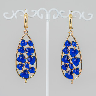 Χάλκινα καρφωτά σκουλαρίκια με Cat's Eye Drop Cabochon 19x60mm Electric Blue