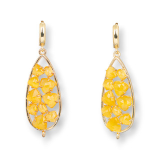 Pendientes de botón de bronce con cabujón de gota de ojo de gato 19x60 mm amarillo