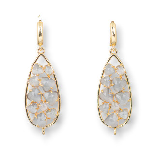 Pendientes de botón de bronce con cabujón de gota de ojo de gato 19x60 mm gris