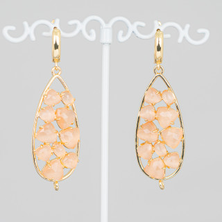 Aretes de bronce con gota de ojo de gato cabujón 19x60 mm melocotón