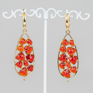 Boucles D'oreilles Tiges Bronze Cabochon Goutte Oeil De Chat 19x60 mm Rouge