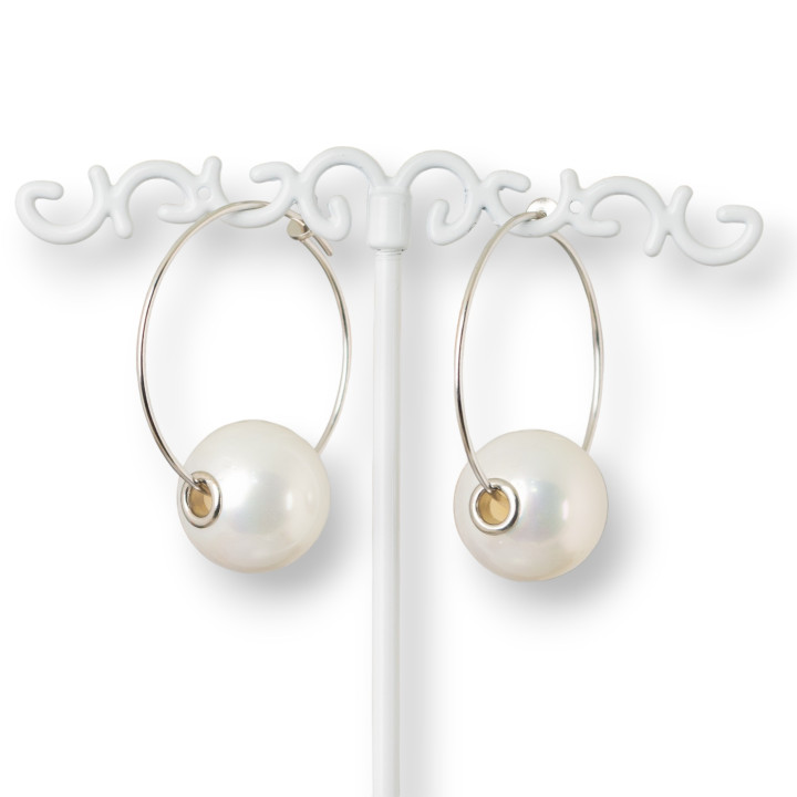 Orecchini Di Argento 925 Cerchio Liscio Con Perle Di Maiorca 30x40mm