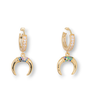 Bronze Stud Earrings With Zircons And Fantasy Horn Pendant 13x27mm