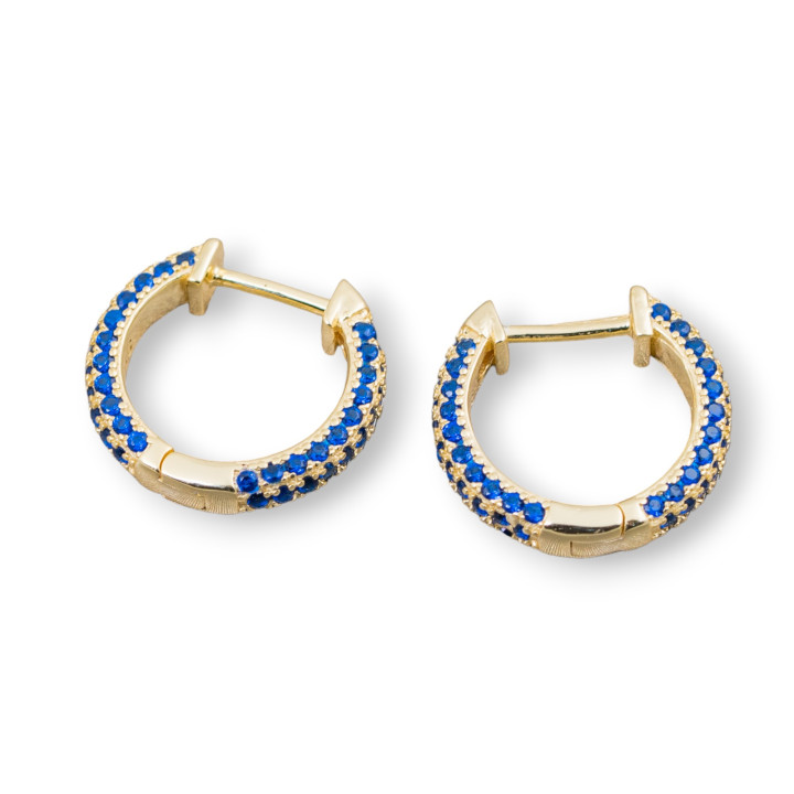 Aretes Cerrados De Plata De Ley 925 Con Diadema De Circonitas Micropave 16mm 2 Pares Azul Dorado
