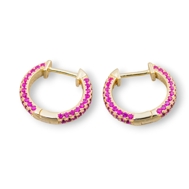 Boucles d'oreilles clous fermées en argent sterling 925 avec bandeau de zircons micropave 16 mm 2 paires rouge doré