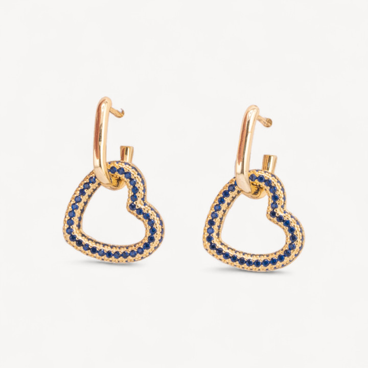 Geschlossene Ohrstecker aus 925er Sterlingsilber mit Herz aus Mikropavé-Zirkonen 17 x 27 mm 1 Paar Goldblau