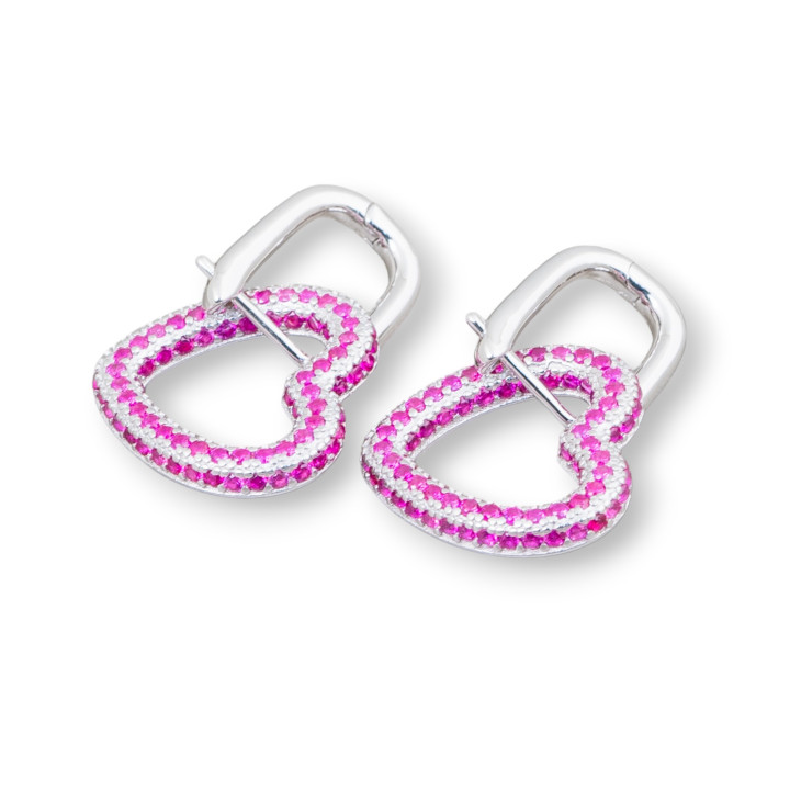 Pendientes De Botón Cerrados De Plata De Ley 925 Con Corazón De Circonitas Micropavé 17x27mm 1 Par Rojo Rodiado