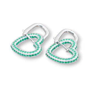 Geschlossene Ohrstecker aus 925er Sterlingsilber mit Herz aus Mikropavé-Zirkonen 17 x 27 mm 1 Paar Grünes Rhodium