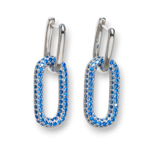 Geschlossene Ohrstecker aus 925er Sterlingsilber mit ovalen Micropave-Zirkonen 10x30mm 1 Paar Blaues Rhodium