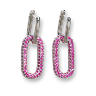 Pendientes De Botón Cerrados De Plata De Ley 925 Con Micropave De Circonitas Ovaladas 10x30mm 1 Par De Rodio Rojo