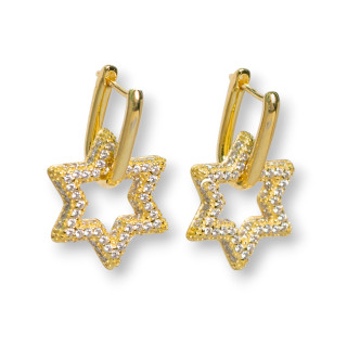 Closed Stud Earrings Of 925 Silver With Micropave' Zircons Star 15.5x25mm 1 Pair White Golden