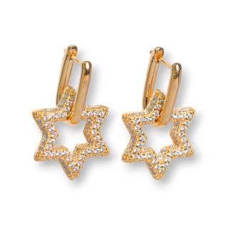 Boucles d'oreilles clous fermées en argent sterling 925 avec étoile de zircons micropave 15,5x25mm 1 paire or blanc rose