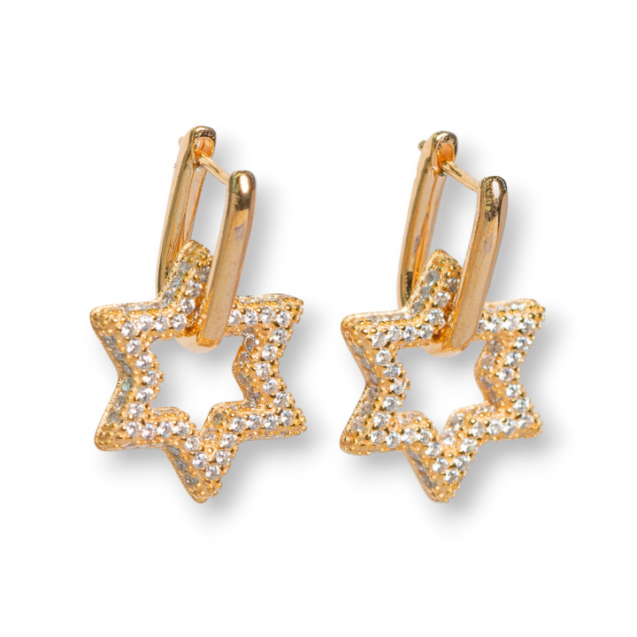 Closed Stud Earrings Of 925 Silver With Micropave' Zircons Star 15.5x25mm 1 Pair White Rose Gold