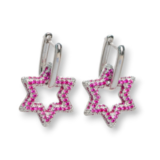 Boucles d'oreilles clous fermées en argent sterling 925 avec étoile de zircons micropave 15,5x25mm 1 paire plaqué rhodium rouge