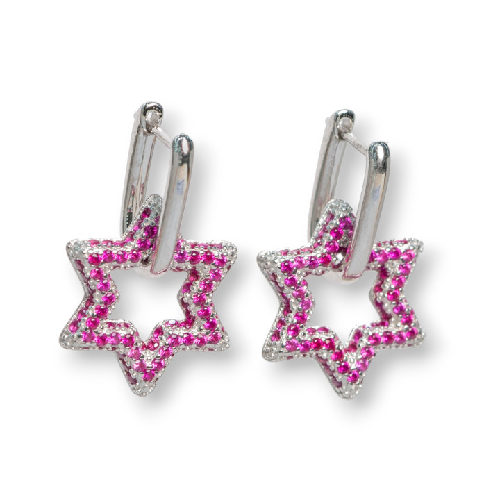Geschlossene Ohrstecker aus 925er Sterlingsilber mit Stern aus Mikropavé-Zirkonen 15,5x25mm 1 Paar Rotes Rhodium