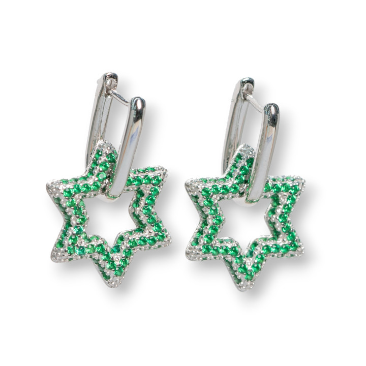 Geschlossene Ohrstecker aus 925er Sterlingsilber mit Stern aus Mikropavé-Zirkonen 15,5x25mm 1 Paar Grünes Rhodium