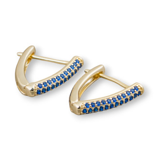 Boucles d'Oreilles Clous Fermés en Argent 925 avec Triangle de Zircons Micropave 14x16mm 2 Paires Bleu Doré