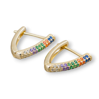 Closed Stud Earrings Of 925 Silver With Micropave' Zircons Triangle 14x16mm 2 Pairs Golden Multicolor