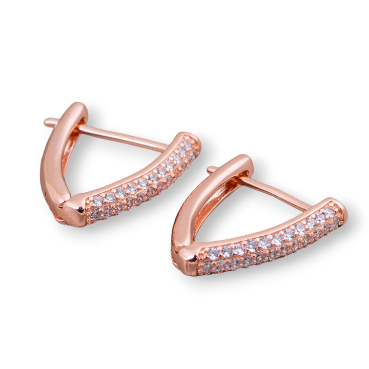 Boucles d'Oreilles Clous Fermées Argent 925 Avec Triangle Micropave Zircons 14x16mm 2 Paires Or Rose Blanc