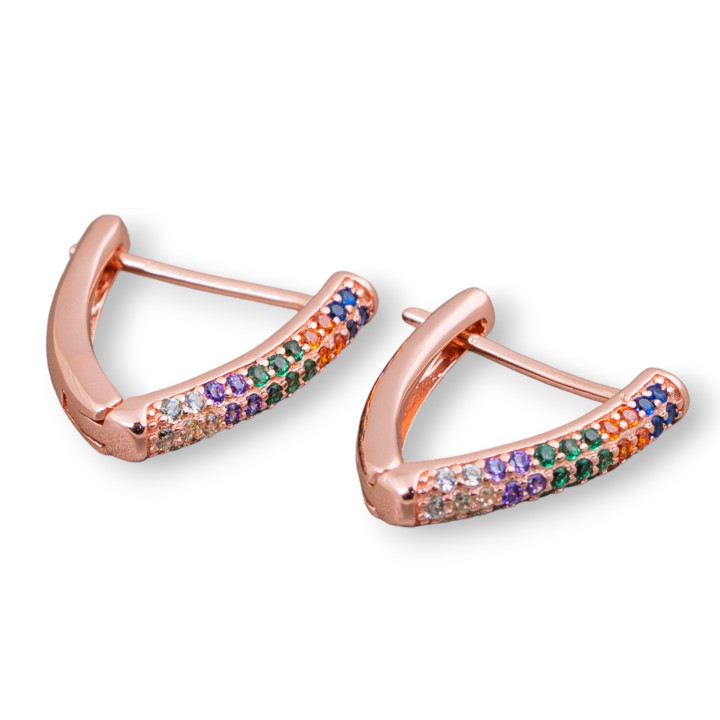 Pendientes De Botón Cerrados De Plata De Ley 925 Con Triángulo De Circonitas Micropavé 14x16mm 2 Pares De Oro Rosa Multicolor