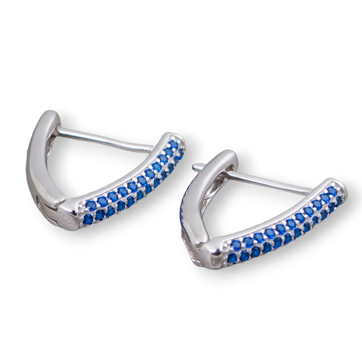 Boucles d'Oreilles Clous Fermées en Argent 925 avec Triangle de Zircons Micropave 14x16mm 2 Paires Bleu Rhodié