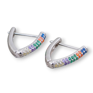 Aretes Cerrados De Plata De Ley 925 Con Triángulo De Circonitas Micropave 14x16mm 2 Pares De Rodio Multicolor