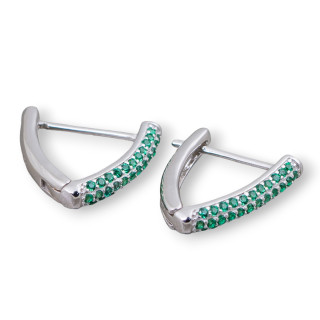 Closed Stud Earrings Of 925 Silver With Micropave' Zircons Triangle 14x16mm 2 Pairs Green Rhodium Plated