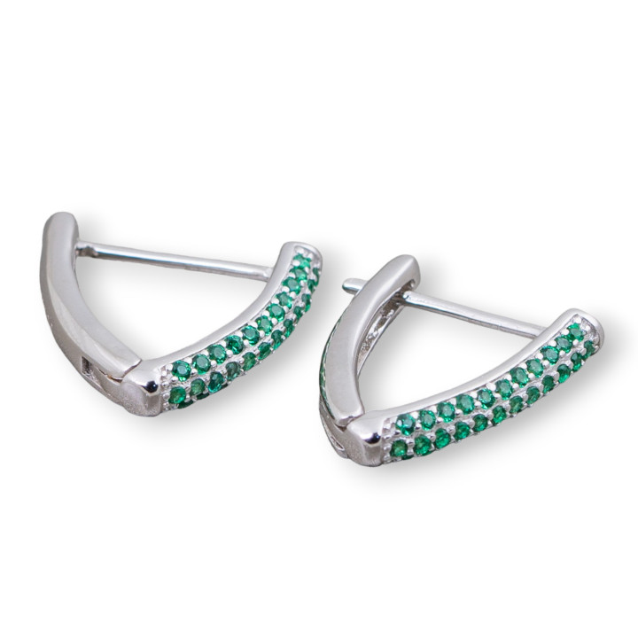 Aretes Cerrados De Plata De Ley 925 Con Triángulo De Circonitas Micropave 14x16mm 2 Pares De Rodio Verde