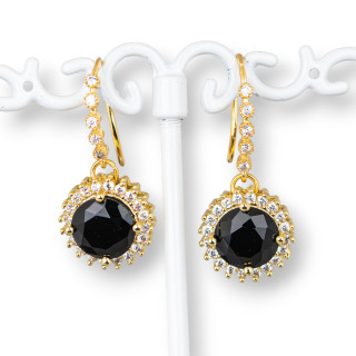 Pendientes Bolitas De Bronce Con Circonitas Y Cabujon De Bronce 13x28mm Negro Dorado