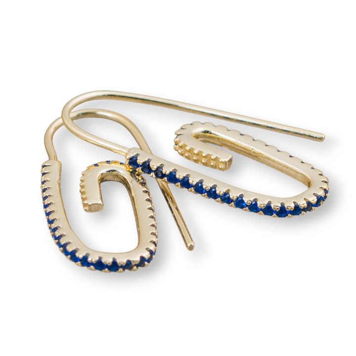 Pendientes Gancho Plata 925 Con Circonitas Micropave 12x28mm 2 Pares Azul Dorado