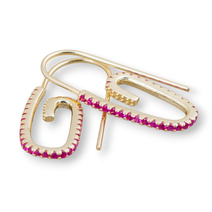 925 Silver Hook Earrings With Micropave' Zircons 12x28mm 2 Pairs Red Golden