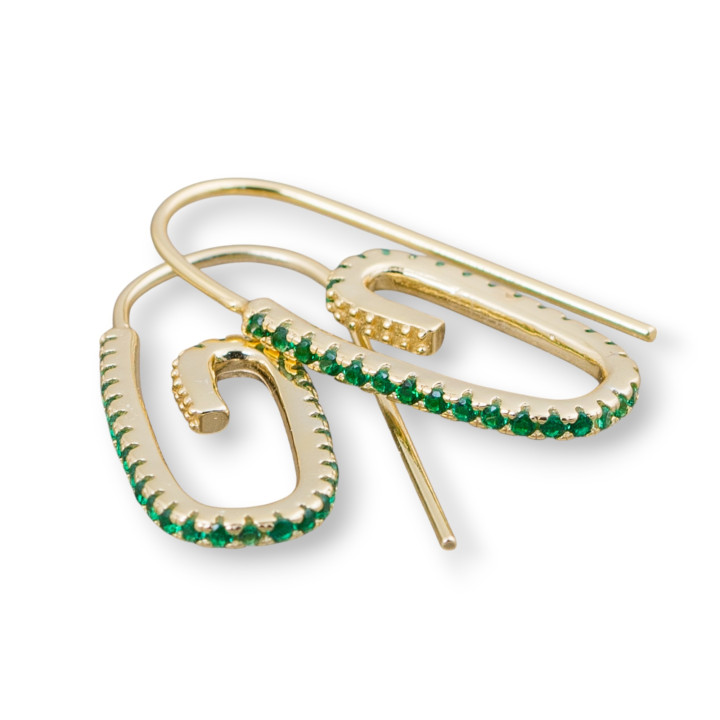 925 Silver Monachella Earrings With Micropave' Zircons 12x28mm 2 Pairs Golden Green