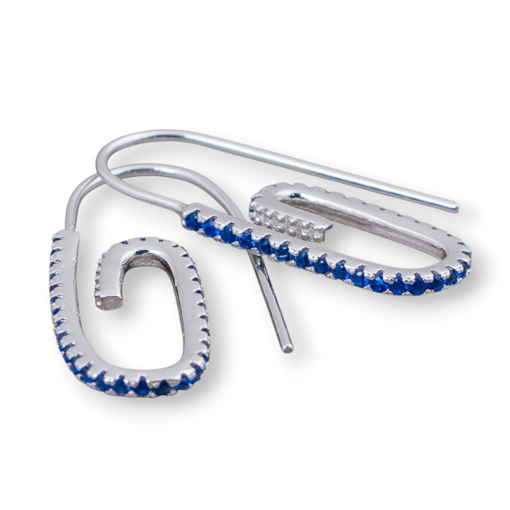 925 Silver Hook Earrings With Micropave' Zircons 12x28mm 2 Pairs Rhodium Plated Blue