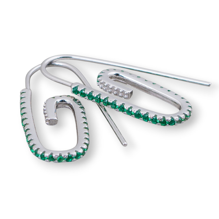 Hakenohrringe aus 925er Sterlingsilber mit Mikropavé-Zirkonen, 12 x 28 mm, 2 Paar, grünes Rhodium