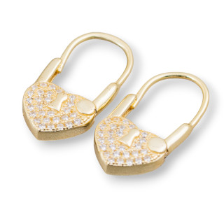 Pendientes Gancho Cerrado Plata 925 Con Micropave Circonitas Con Corazon 10x21mm 2 Pares Oro Blanco