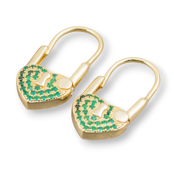 Pendientes De Gancho Cerrado De Plata De Ley 925 Con Circonitas Micropave Con Corazon 10x21mm 2 Pares Verde Dorado