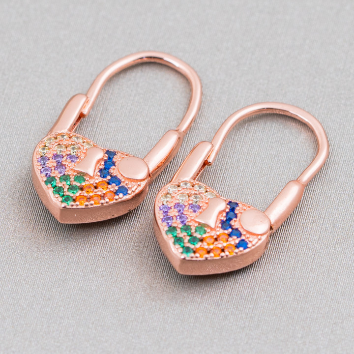 Pendientes De Gancho Cerrado De Plata De Ley 925 Con Circonitas Micropave Con Corazon 10x21mm 2 Pares De Oro Rosa Multicolor