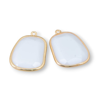 Brass Component Connector With Faceted Cat's Eye 20x27mm With 1 Ring 4pcs Full White