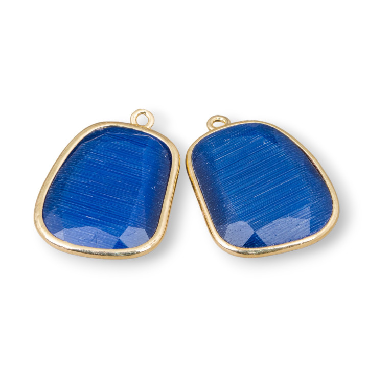 Conector de componente de latón de ojo de gato facetado de 20x27 mm con 1 anillo 4 piezas azul oscuro