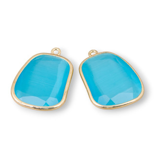 20x27mm Connecteur Composant Laiton Oeil de Chat Facette Avec 1 Anneau Turquoise 4pcs