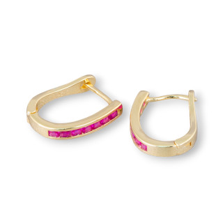 Orecchini Perno Chiuso Di Argento 925 Con Zirconi Micropave' 3x16mm 2 Coppie Dorato Rosso