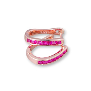 Geschlossene Ohrstecker aus 925er Sterlingsilber mit Micropave-Zirkonen, 3 x 16 mm, 2 Paar Rosé- und Rotgold