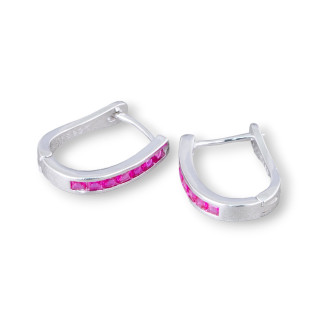 Orecchini Perno Chiuso Di Argento 925 Con Zirconi Micropave' 3x16mm 2 Coppie Rodiato Rosso