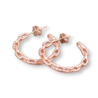 Closed Stud Earrings Of 925 Silver Chained Link Fancy Circle 23x3mm 1 Pair Rose Gold