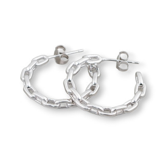 Pendientes de botón cerrados de plata de ley 925 Cadena de eslabones de cadena elegante 23x3 mm 1 par de rodio