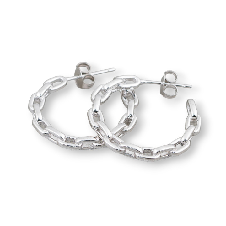 925 Sterling Silber Geschlossene Ohrstecker Fancy Chain Gliederkette 23x3mm 1 Paar Rhodium