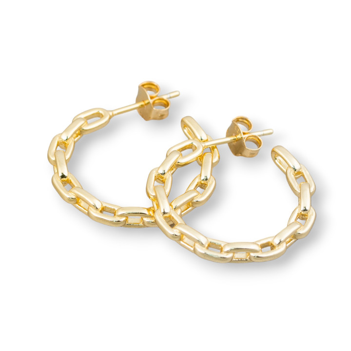 925 Silver Closed Stud Earrings Chained Link Fancy Circle 23x3mm 1 Pair Golden