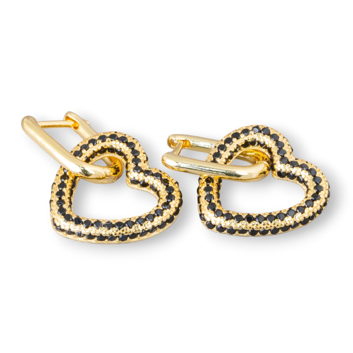 Geschlossene Ohrstecker aus 925er Sterlingsilber mit Herz aus Mikropavé-Zirkonen 17 x 27 mm 1 Paar Golden Schwarz