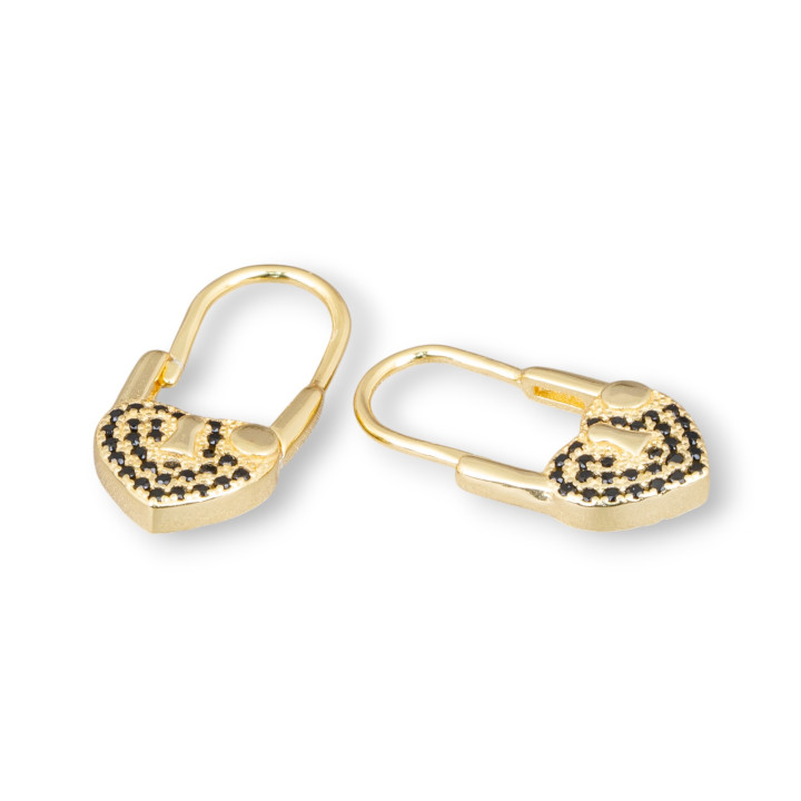 Pendientes De Gancho Cerrado De Plata De Ley 925 Con Circonitas Micropave Con Corazon 10x21mm 2 Pares Dorado Negro