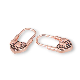 Pendientes De Gancho Cerrado De Plata De Ley 925 Con Circonitas Micropave Con Corazon 10x21mm 2 Pares De Oro Rosa Negro